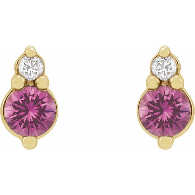 14K Yellow Gold 3 Mm Friction Back Polished Natural Pink Sapphire And .03 Ctw Natural Diamond Earrings