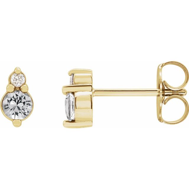 14K Yellow Gold 3 Mm Friction Back Polished Natural White Sapphire And .03 Ctw Natural Diamond Earrings