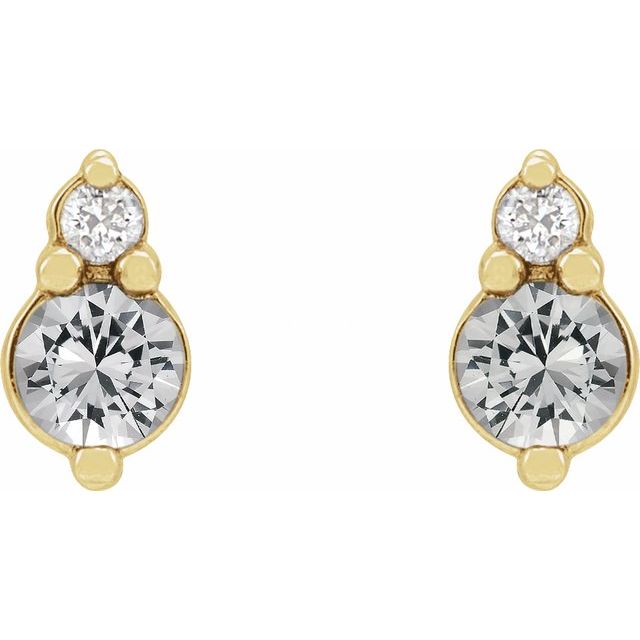 14K Yellow Gold 3 Mm Friction Back Polished Natural White Sapphire And .03 Ctw Natural Diamond Earrings