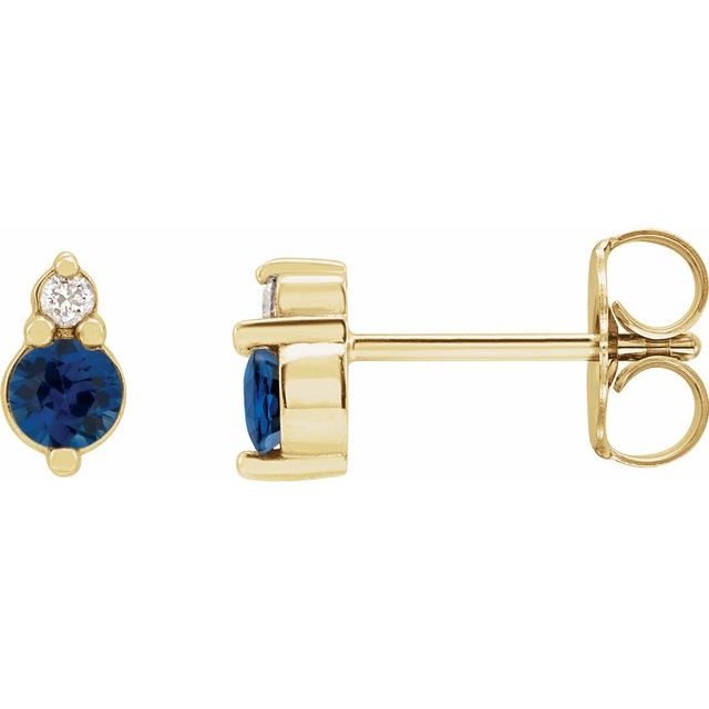 14K Yellow Or White Gold 3 Mm Friction Back Polished Natural Blue Sapphire And .03 Ctw Natural Diamond Earrings