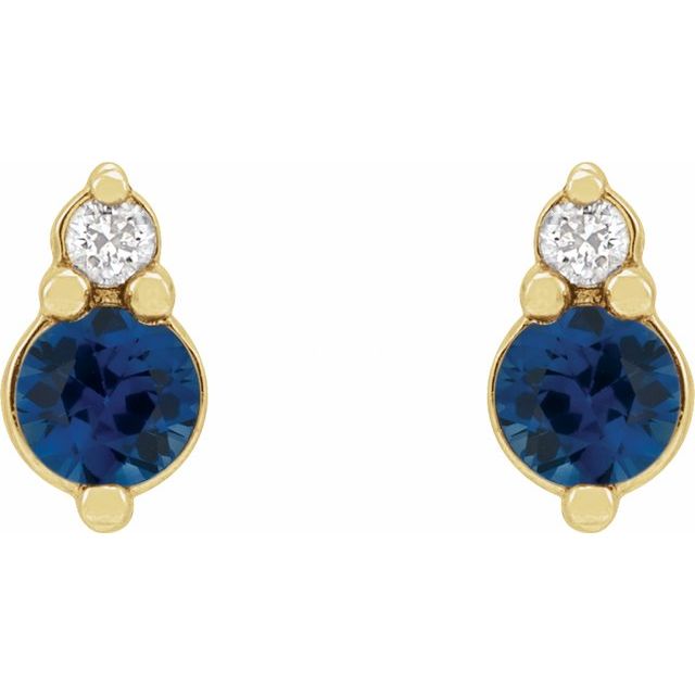 14K Yellow Or White Gold 3 Mm Friction Back Polished Natural Blue Sapphire And .03 Ctw Natural Diamond Earrings