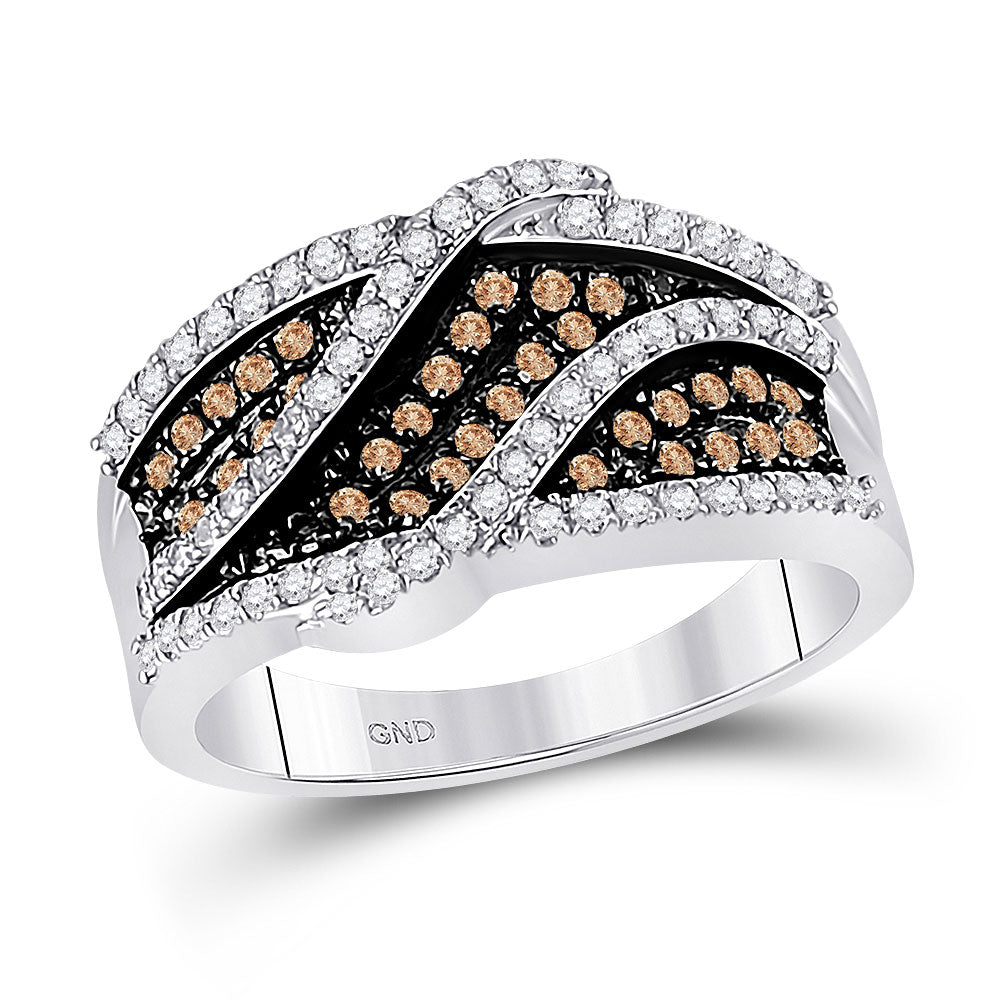 10K White Gold Womens Round Brown Diamond Fashion Ring 3/4 Cttw, Womens Size: 5-10