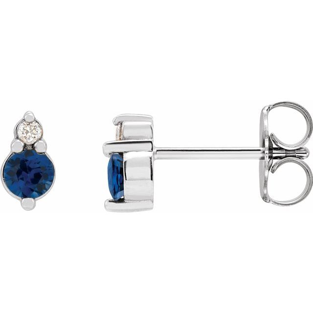 14K Yellow Or White Gold 3 Mm Friction Back Polished Natural Blue Sapphire And .03 Ctw Natural Diamond Earrings
