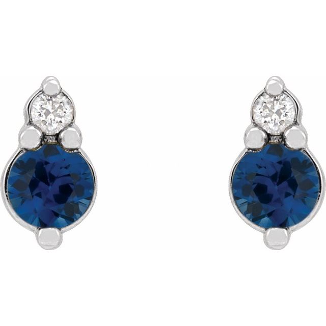 14K Yellow Or White Gold 3 Mm Friction Back Polished Natural Blue Sapphire And .03 Ctw Natural Diamond Earrings