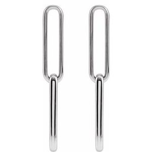 14K White Gold 33.85 X 4.95 Mm Pair Friction Back Included Polished Paperclip-Style Earrings