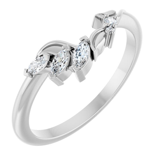 14K Rose Or Yellow Or White Gold Polished 1/8 Ctw Natural Diamond Asymmetrical Contour Band, Size 7
