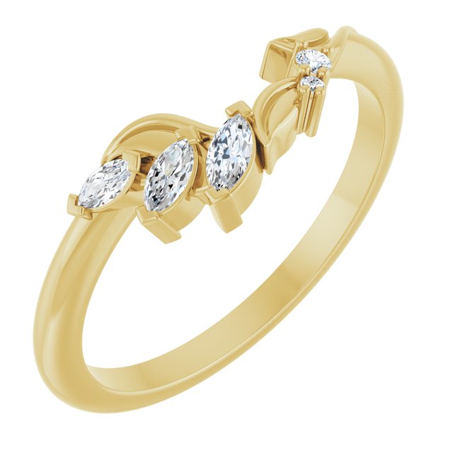 14K Rose Or Yellow Or White Gold Polished 1/8 Ctw Natural Diamond Asymmetrical Contour Band, Size 7