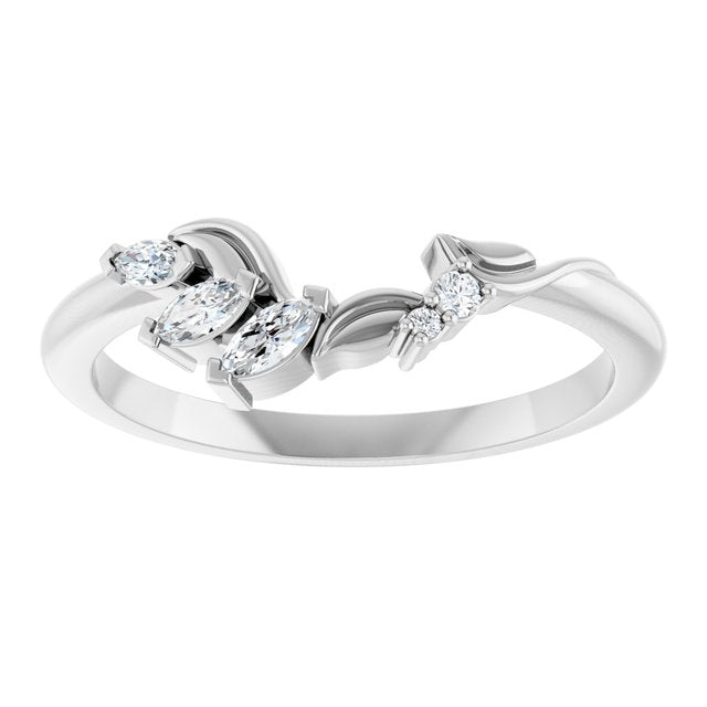 14K Rose Or Yellow Or White Gold Polished 1/8 Ctw Natural Diamond Asymmetrical Contour Band, Size 7