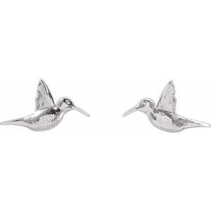 Sterling Silver 9.45 X 8.79 Mm Pair Friction Backs Included Polished Humming Bird Earrings