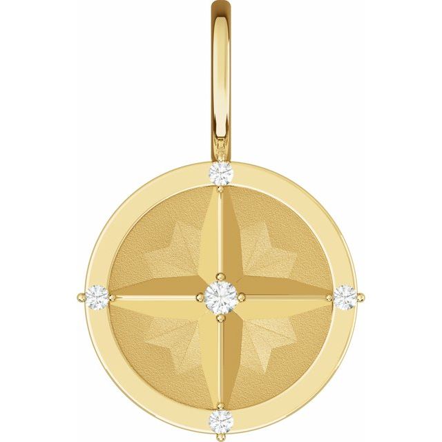 14K Yellow Gold Round 1.5Mm I1, G-H Polished .03 Ctw Natural Diamond Compass Charm/Pendant