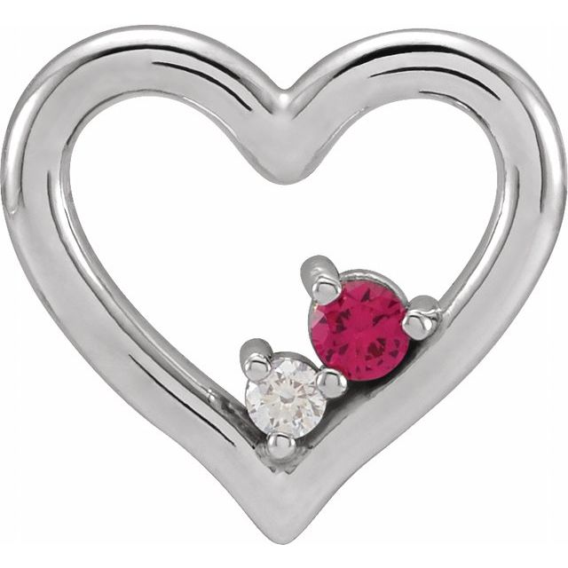 14K White Gold Round 2Mm I1, G-H Polished Natural Ruby And .015 Ct Natural Diamond Heart Pendant