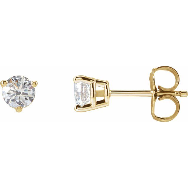 14K Yellow Gold Round Pair 4Mm Si1-Si2, Gh Friction 3-Prong Polished 1/2 Ctw Lab-Grown Diamond Earrings