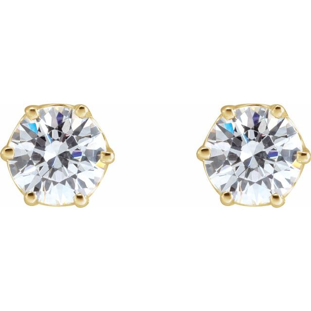 14K Yellow Gold Round Pair 4.4 Mm Threaded 6-Prong Polished Imitation White Cubic Zirconia Earrings