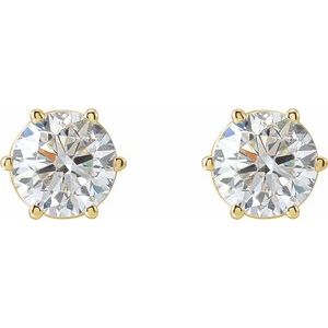 14K Yellow Gold Round 6.3Mm Si1-Si2, Gh 2 Ctw Lab-Grown Diamond 6-Prong Wire Basket Friction Back Earrings
