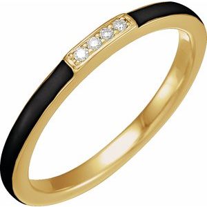 14K Yellow Gold Black Enamel 1.8 Mm Polished .03 Ctw Natural Diamond Black Enamel Stackable Ring Size 7