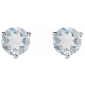 Sterling Silver Round Shape 3 Mm Natural Blue Sheen Moonstone 3-Prong Earrings