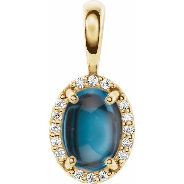 14K Yellow Gold Oval 6 X 4Mm I1, G-H Polished Natural Opal And .04 Ctw Natural Diamond Halo-Style Pendant
