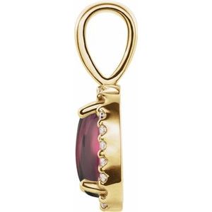 14K Yellow Gold Oval 6 X 4Mm G-H I1 Natural Garnet And .04 Ctw Natural Diamond Halo-Style Pendant