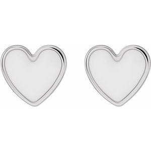 Sterling Silver 5.88 Mm White Enamel Friction Back Heart Stud Earrings