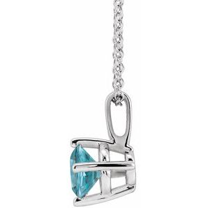 14K White Gold Round 4 Mm Natural Blue Zircon Necklace, Length: 18 In