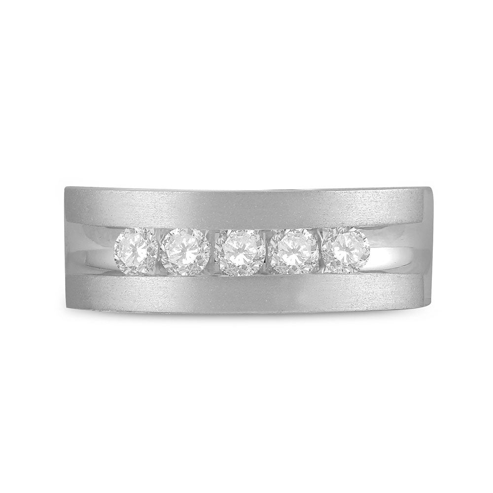 14K White Gold Mens Round Diamond Wedding 5-Stone Band Ring 1/2 Cttw, Mens Size: 7-13