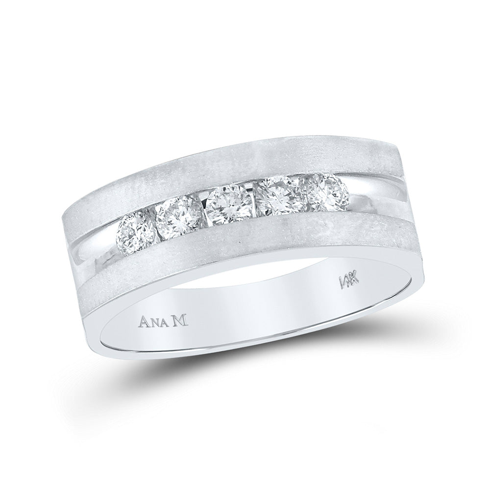 14K White Gold Mens Round Diamond Wedding 5-Stone Band Ring 1/2 Cttw, Mens Size: 7-13