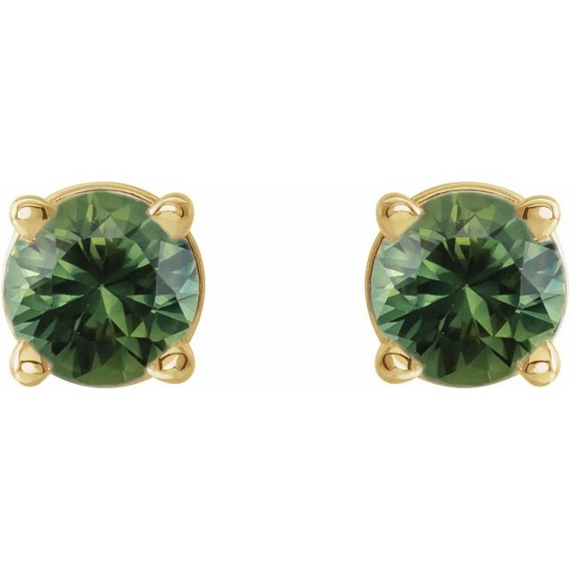 14K Yellow Or White Or Rose Gold Or Sterling Silver Or Platinum Round Friction 4-Prong Natural Gemstone Stud Earrings