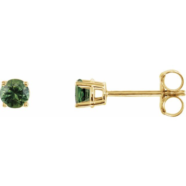 14K Yellow Or White Or Rose Gold Or Sterling Silver Or Platinum Round Friction 4-Prong Natural Gemstone Stud Earrings