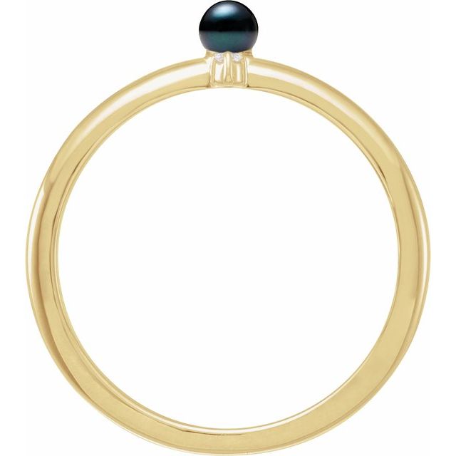 14K Yellow Gold 3 Mm Polished Cultured Pearl And .015 Ct Natural Diamond Ring, Size 7