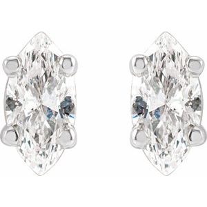 14K White Gold Marquise 5 X 2.5Mm I1, G-H 1/3 Ctw Natural Diamond 4-Prong Wire Basket Friction Back Earrings