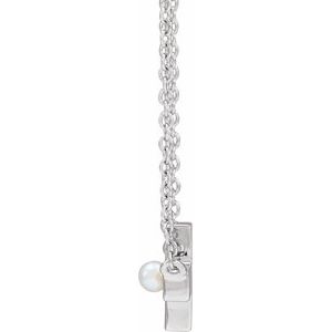 Sterling Silver Pearl 2 Mm Cultured White Seed Pearl Sideways Cross Necklace, Length: 18 In