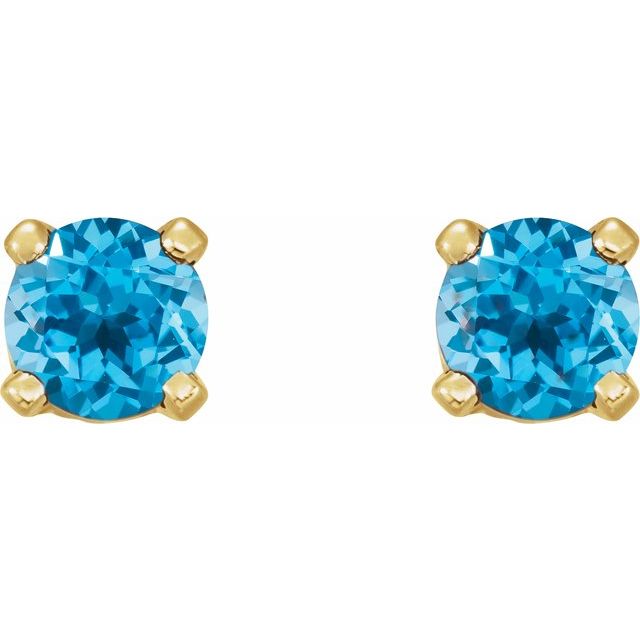 14K Yellow Gold 3 Mm Round Threaded Back Polished Natural Gemstone Earrings