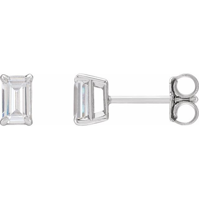 14K White Gold Emerald Pair 5 X 3Mm Si, Ghi Friction 4-Prong Polished Claw Prong 3/4 Ctw Lab-Grown Diamond Emerald Earrings