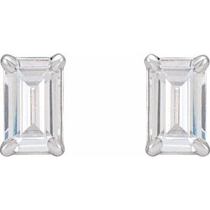 14K White Gold Emerald 6 X 4Mm Si, Ghi Claw Prong 1 1/2 Ctw Lab-Grown Diamond Emerald Friction Back Earrings
