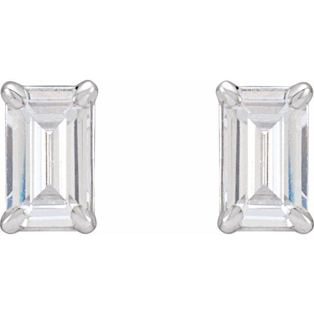 14K White Gold Emerald Pair 5 X 3Mm Si, Ghi Friction 4-Prong Polished Claw Prong 3/4 Ctw Lab-Grown Diamond Emerald Earrings