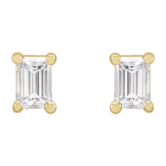 14K Yellow Gold Straight Baguette 3 X 2 Mm Friction Back Polished 1/8 Ctw Natural Diamond 4-Prong Basket Earrings