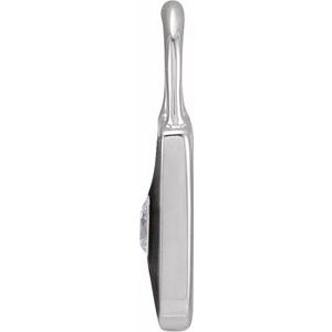 14K White Gold 11.67 X 9.72 Mm Polished .035 Ct Natural Diamond And Black Enamel Lock Pendant