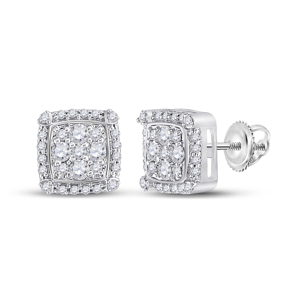 10K Yellow Or White Gold Womens Round Diamond Square Earrings 1/2 Cttw