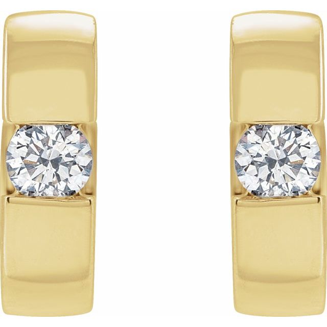 14K Yellow Gold Round 12 Mm 3.2 Mm 3.2Mm Si1-Si2, Gh Pair Hinged Polished 1/4 Ctw Lab-Grown Diamond Hinged Huggie Earrings