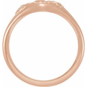 14K Rose Gold Oval 10.1 X 7.6 Mm Bead Blast/Polished Polished Floral Signet Ring Size 7