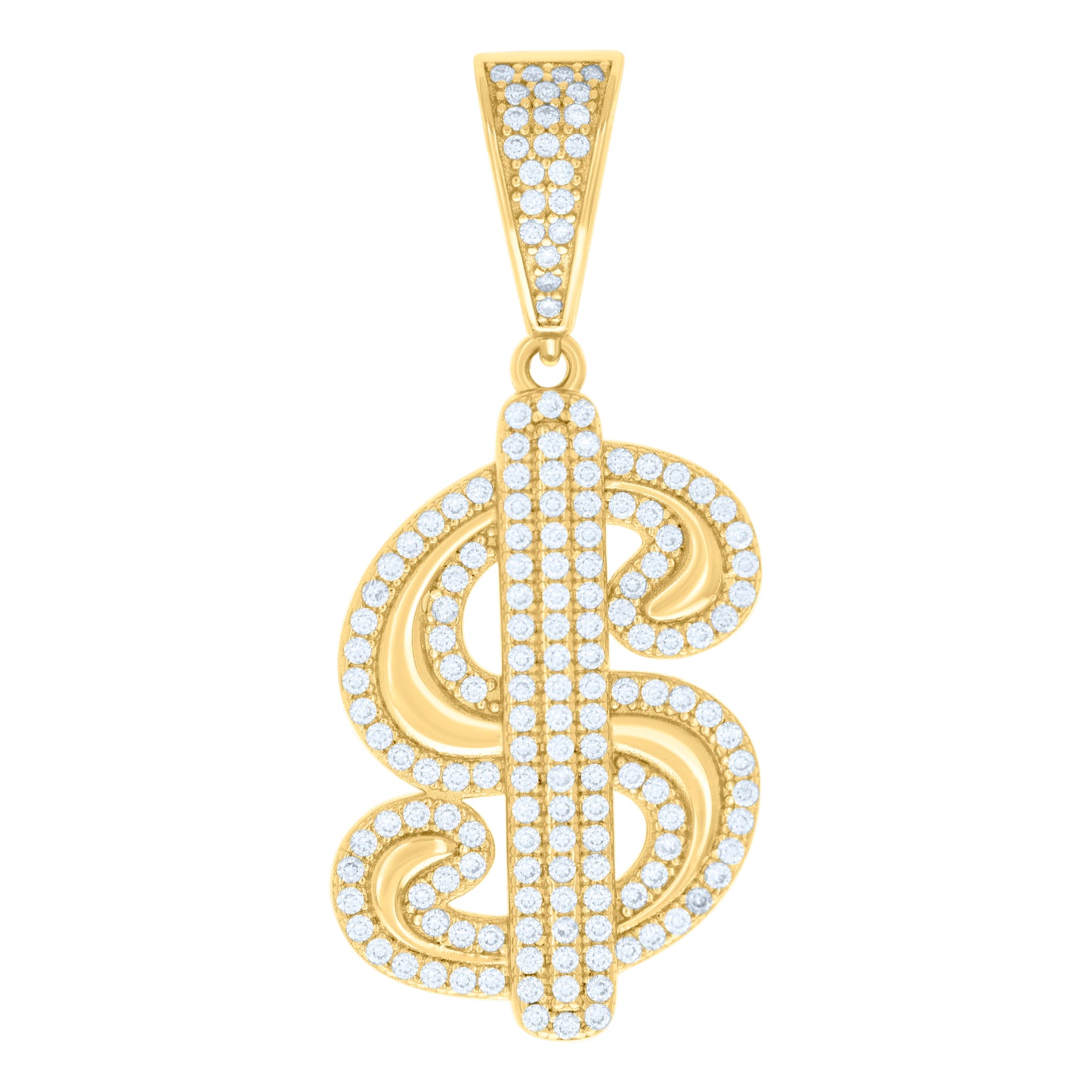 Sterling Silver Mens Cubic-Zirconia Dollar Sign Currency Fashion Charm Pendant
