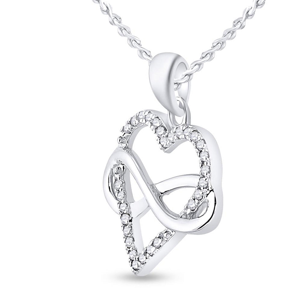 Sterling Silver Womens Round Diamond Heart Pendant 1/6 Cttw, Length: 0.08 In, Width: 0.72 In