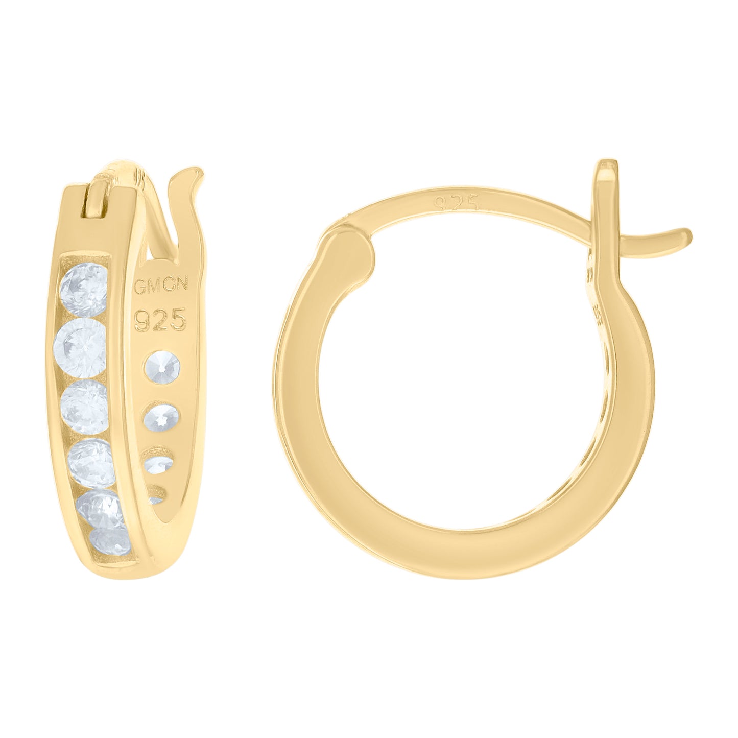 Sterling Silver Or Yellow-Tone Unisex Round Cubic Zirconia Hoop Fashion Earrings