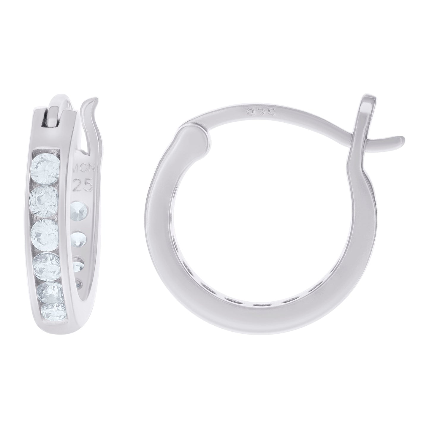 Sterling Silver Or Yellow-Tone Unisex Round Cubic Zirconia Hoop Fashion Earrings