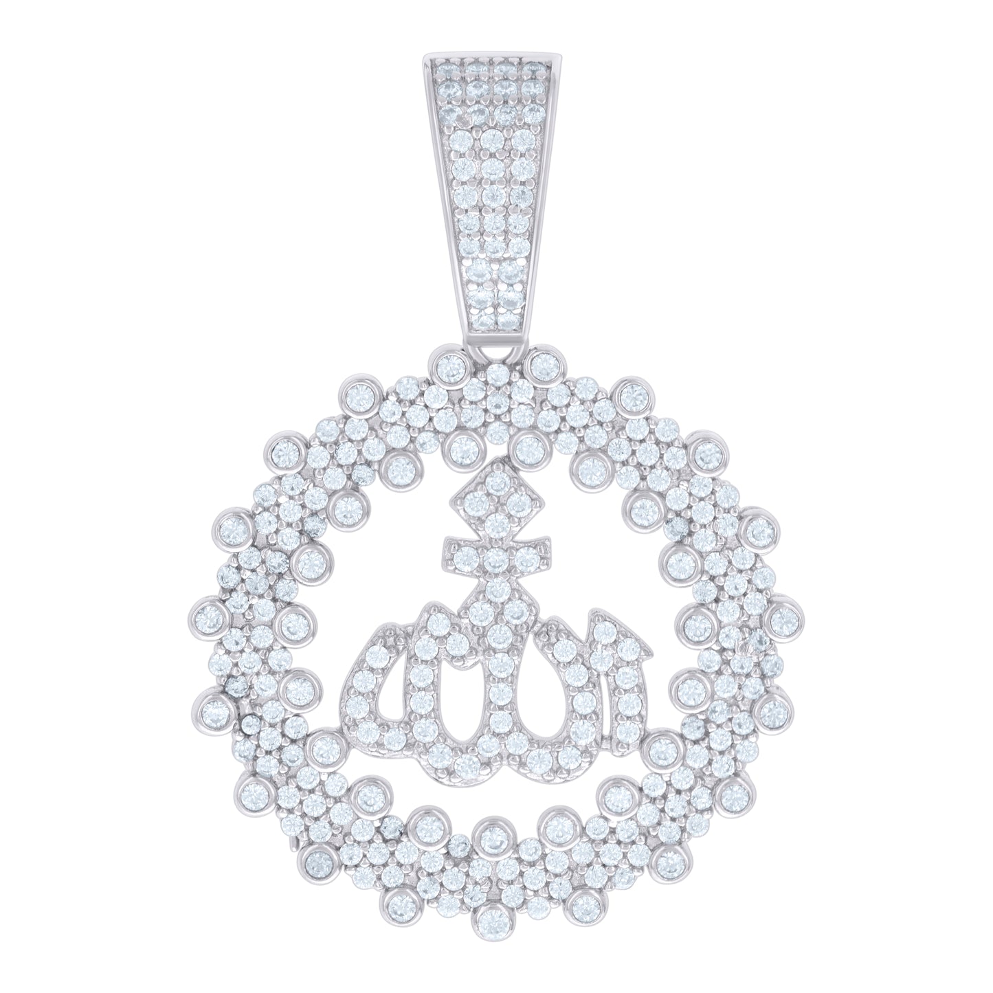 Sterling Silver Unisex Cubic Zirconia Religious Allah Charm Pendant