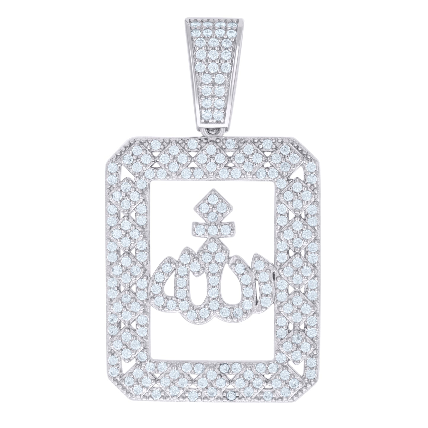 Sterling Silver Unisex Cubic Zirconia Religious Allah Charm Pendant