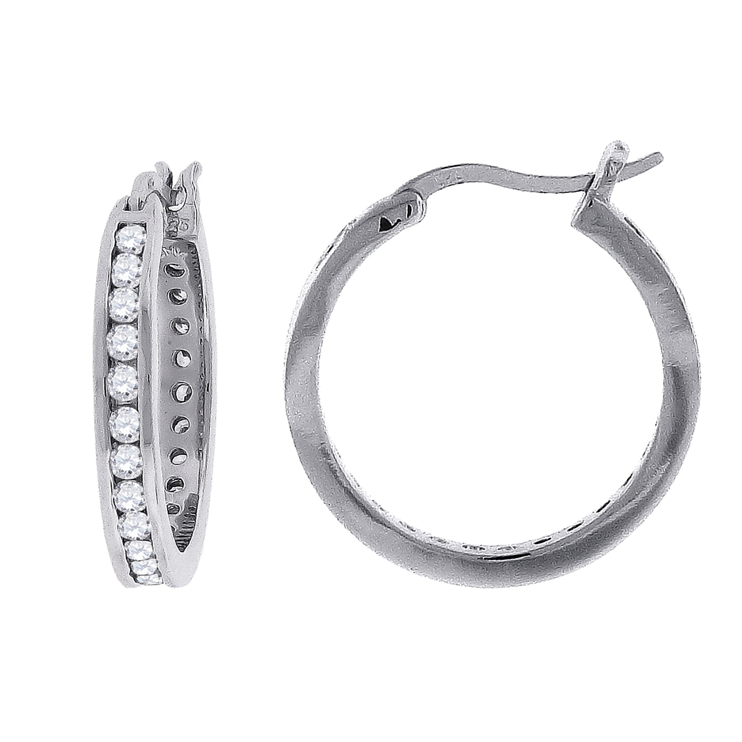 Sterling Silver Or Yellow-Tone Unisex Round Cubic Zirconia Hoop Fashion Earrings