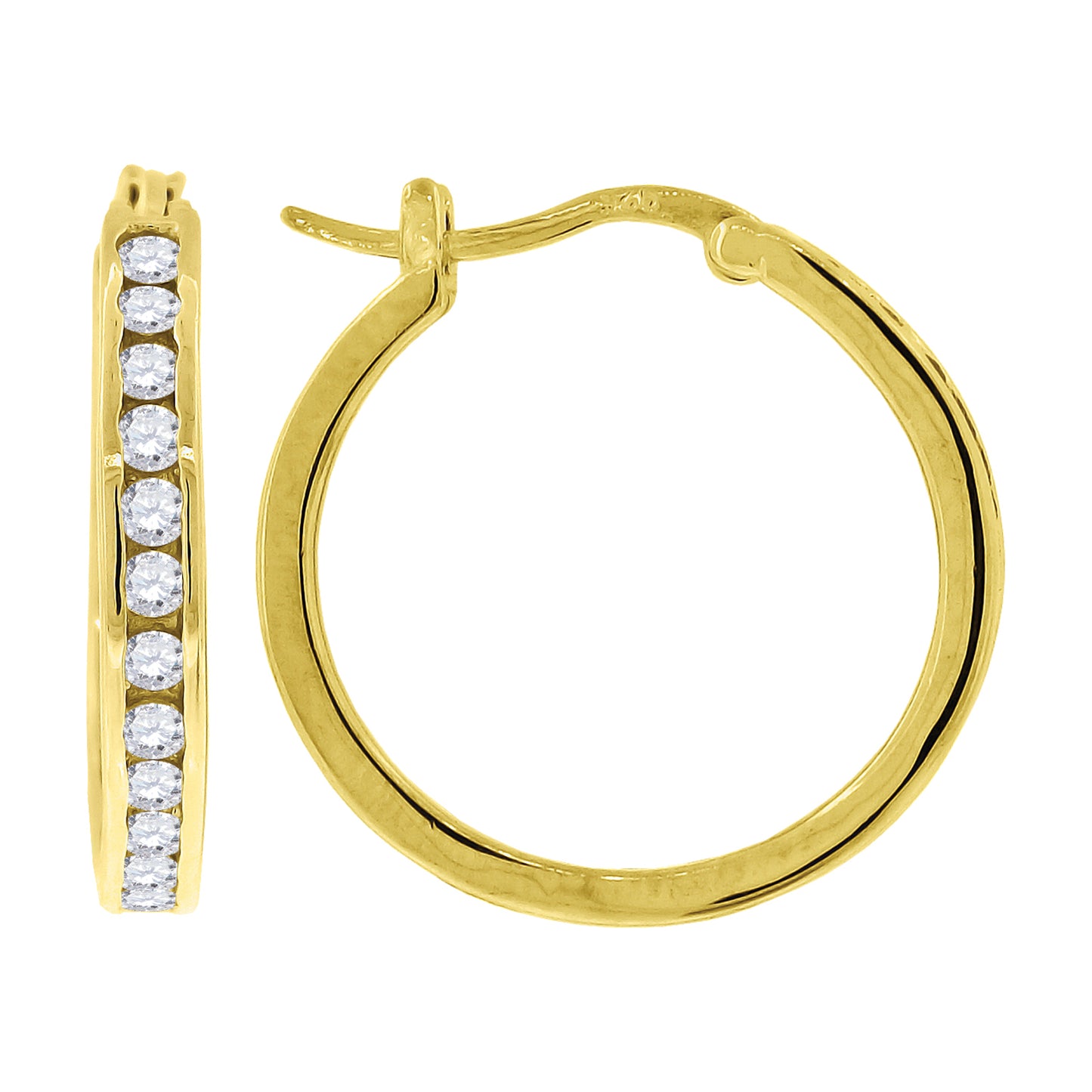 Sterling Silver Or Yellow-Tone Unisex Round Cubic Zirconia Hoop Fashion Earrings