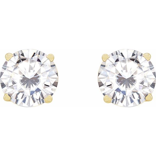 14K Yellow Or White Gold Round Friction 4-Prong Lab-Grown Gemstone Stud Earrings