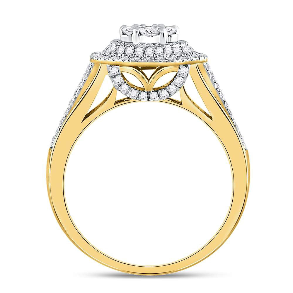 10K Yellow Gold Round Diamond Cluster Bridal Wedding Ring Band Set 7/8 Cttw, Womens Size: 5-10